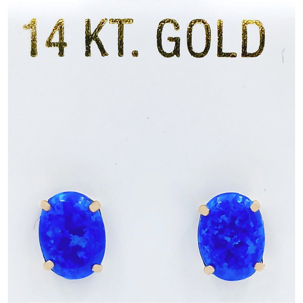 Genuine 2.08 Cts Blue Opal Stud Earrings 14k Yellow Gold